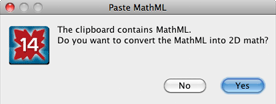 Maple MathML to 2D math dialog